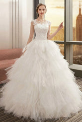Long A-line Tulle Appliques Lace Up Wedding Dress