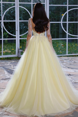 Long A-line Sweetheart Tulle Prom Dresses with Sleeves