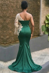 Long Mermaid Appliques One Shoulder Floor Length Formal Evening Dress