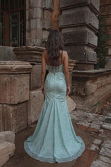 Long Mermaid Sweetheart Sleeveless Beads Formal Prom Dresses with Slit
