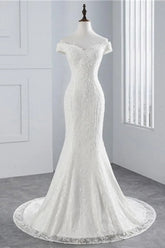 Long Off the Shoulder Beading Appliques Lace-up Mermaid Wedding Dresses