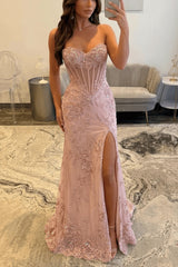 Long Sweetheart Tulle Lace-up Mermaid Prom Dress with Slit