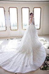 Luxurious Sequins Long Tulle Off the Shoulder Satin Ball Gown Wedding Dress with Sleeves