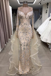 Luxury Long Sleeves Off the Shoulder Mermaid Prom Dresses