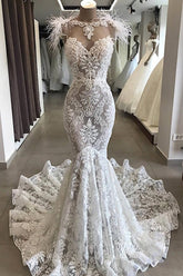 Luxury Long Sweetheart Beading Appliques Lace Mermaid Wedding Dress