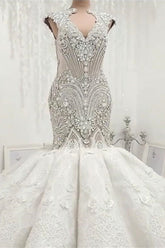 Luxury Sleeveless Open Back Long Mermaid Wedding Dress with Beads