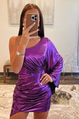 Mermaid One Shoulder Short Prom Dress with Puff Sleeves