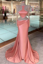 Satin Long Sleeves Mermaid Prom Dress with Rhinestones
