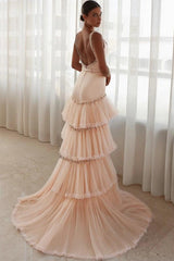 Square Neck Ruffled Long Mermaid Evening Dress with Rhinestones