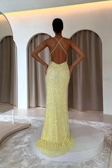 Sexy V-neck Sequined Backless Mermaid Prom Dress