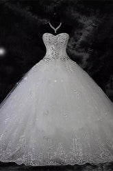 Modest Long Sweetheart Beaded Tulle Ball Gown Wedding Dresses