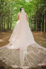 Plus Size Long A-line Scoop Satin Lace Wedding Dress with Sleeves