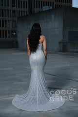 Sexy Long Mermaid Sweetheart Sleevelesss Sequined Prom Dress