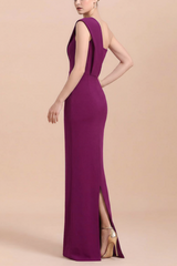 Sheath One Shoulder Floor-Length Satin Mother Of The Bride Dresses With Back Slit