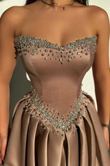 Sleeveless Strapless A-line Long Prom Dress with Rhinestones