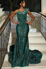 Spakly Strapless Long Mermaid Prom Dress with Beaded