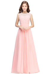 A-line Chiffon Crew Neck Floor Length Formal Dress Long Wedding Guest Dress