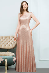 Elegant Long A-line Jewel Sequined Formal Evening Dress