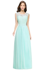 Long A-line Sleeveless Floor Length Lace Chiffon Bridesmaid Dresses