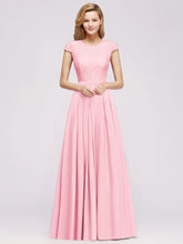 Long A-line Chiffon Crew Neck Lace Floor Length Bridesmaid Dress