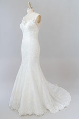 Long Tulle Lace Illusion Appliques Mermaid Wedding Dress