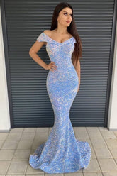 Luxury Off the Shoulder Sweetheart Sequins Floor Length Mermaid Prom Dress