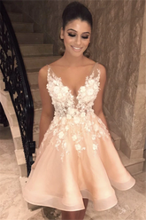 Sexy Short A-line V Neck Spaghetti Straps Backless Homecoming Dress