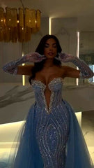 Long Sweetheart Tulle Mermaid Prom Dress with Beading