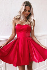 Cute A-line Strapless Red Short Satin Homecoming Dress