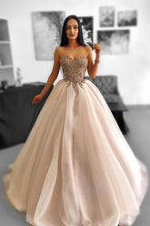 Elegant Long Ball Gown Sweetheart Tulle Lace Formal Prom Dresses