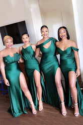 Dark Green Long Mermaid Side Split Bridesmaid Dresses Mixed Styles