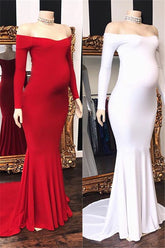 Long Off the Shoulder Floor Length Mermaid Formal Evening Dress with Sleeves