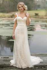 Long Mermaid Sweetheart Lace Tulle Wedding Dress