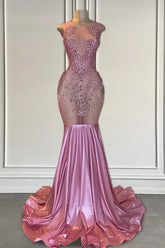 Sexy Long Mermaid Satin Beads Sequin Prom Dresses