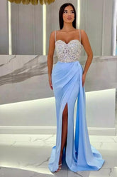 Gorgeous Long Mermaid Sweetheart Beading Prom Dresses with Split