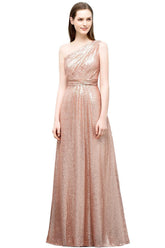 Long One Shoulder Sequined A-line Evening Formal Dress