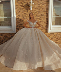 Long Ball Gown Off the Shoulder Sequins Wedding Dresses