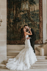 Vintage Long Mermaid Sweetheart Tulle Wedding Dresses with Lace