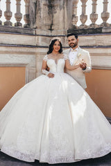 Plus Size Long Sweetheart Ball Gown Satin Lace Appliques Open Back Wedding Dress with Sleeves