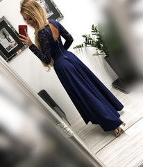 Unique A-line Sweetheart Backless Long Sleeve Appliques Lace High Low Party Dresses