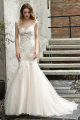 Long Mermaid Sweetheart Tulle Lace Floor Length Wedding Dresses