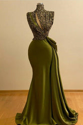 Long Mermaid High Neck Formal Evening Dress Sequins With Ruffle
