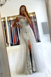 Elegant Long Mermaid One Shoulder Tulle Prom Dress with Slit