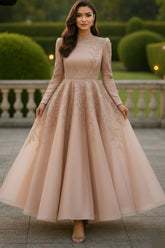 Elegant Long Sleeves A-line Formal Dress with Lace Applique