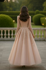 Elegant Long Sleeves A-line Formal Dress with Lace Applique