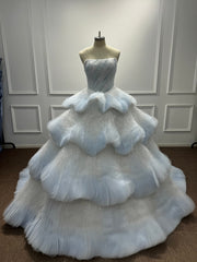 Beautiful Blue Strapless Long Sequined Ball Gown Prom Dress