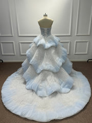 Beautiful Blue Strapless Long Sequined Ball Gown Prom Dress