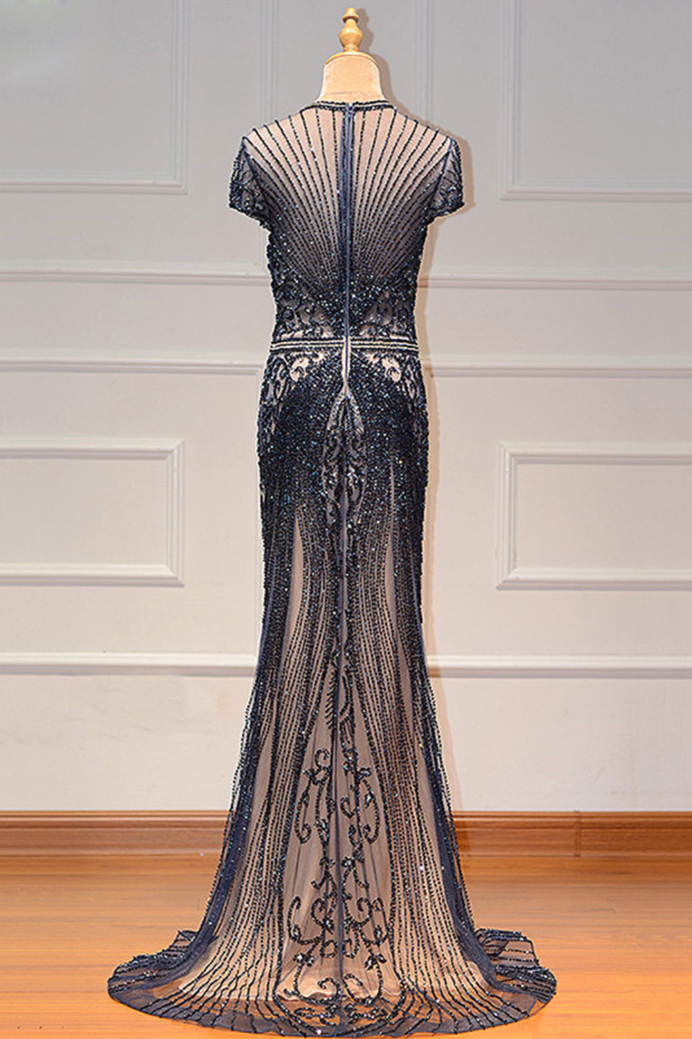 Long Mermaid Jewel Satin Beads Formal Evening Dresses