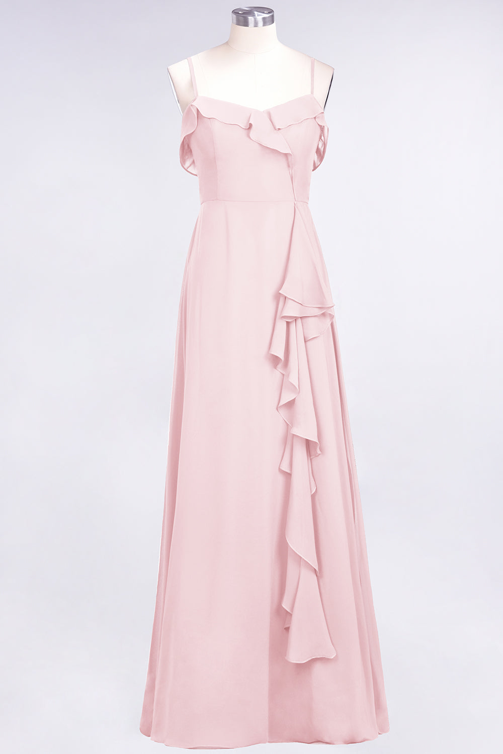 Spaghetti Straps A-Line Chiffon Backless Floor Length Prom Dress With Ruffles