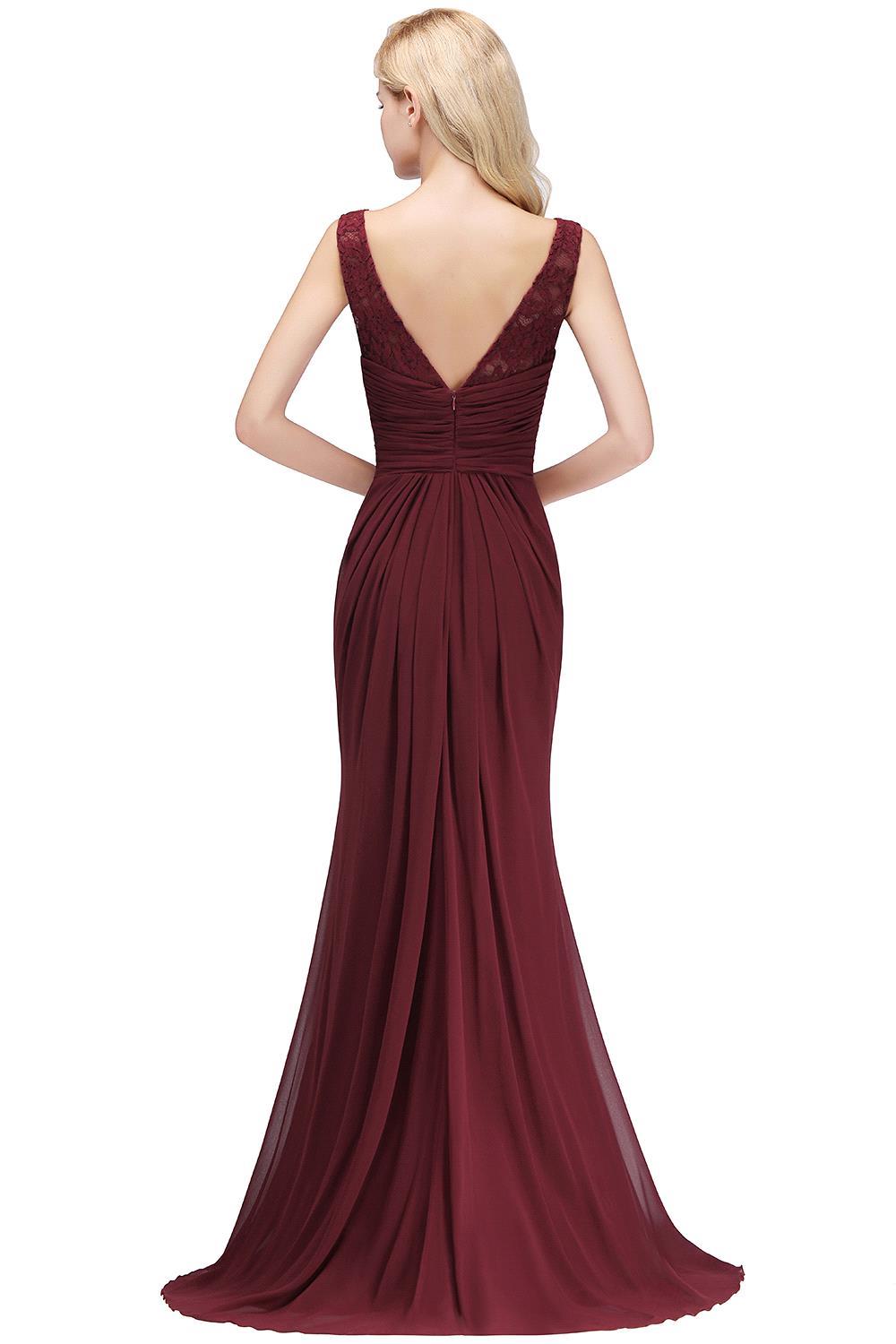 Long Mermaid Burgundy Chiffon Ruffles Evening Dress